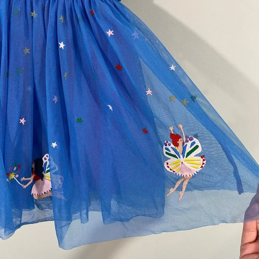 Hanna Andersson Girl's Blue Fairies Applique Tutu T-shirt Dress Size 4